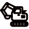 an orange and black excavator icon on a green background.