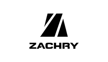 a black and white logo with the title 'zachry'.